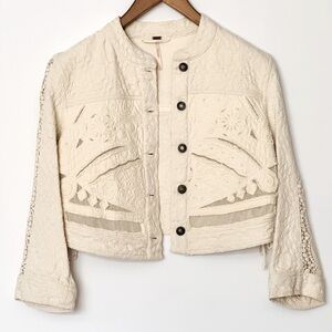 Cotton crochet crop jacket.